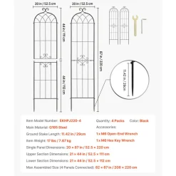 VEVOR Garden Trellis, 87 x 20 inch Rose Trellis, 4 Packs Garden Flower Rose Trellises with Powder-Coated Finish & Convenient Locking Design, Plant Support Trellises for Flowers, Vegetables, Roses