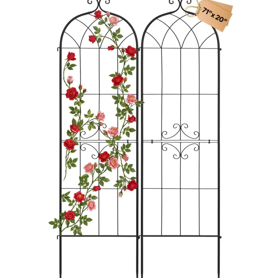 VEVOR Garden Trellis, 71 x 20 inch Rose Trellis, 2 Packs Garden Flower Rose Trellises with Powder-Coated Finish & Convenient Locking Design, Plant Support Trellises for Flowers, Vegetables, Roses