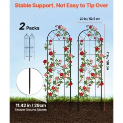 VEVOR Garden Trellis, 71 x 20 inch Rose Trellis, 2 Packs Garden Flower Rose Trellises with Powder-Coated Finish & Convenient Locking Design, Plant Support Trellises for Flowers, Vegetables, Roses