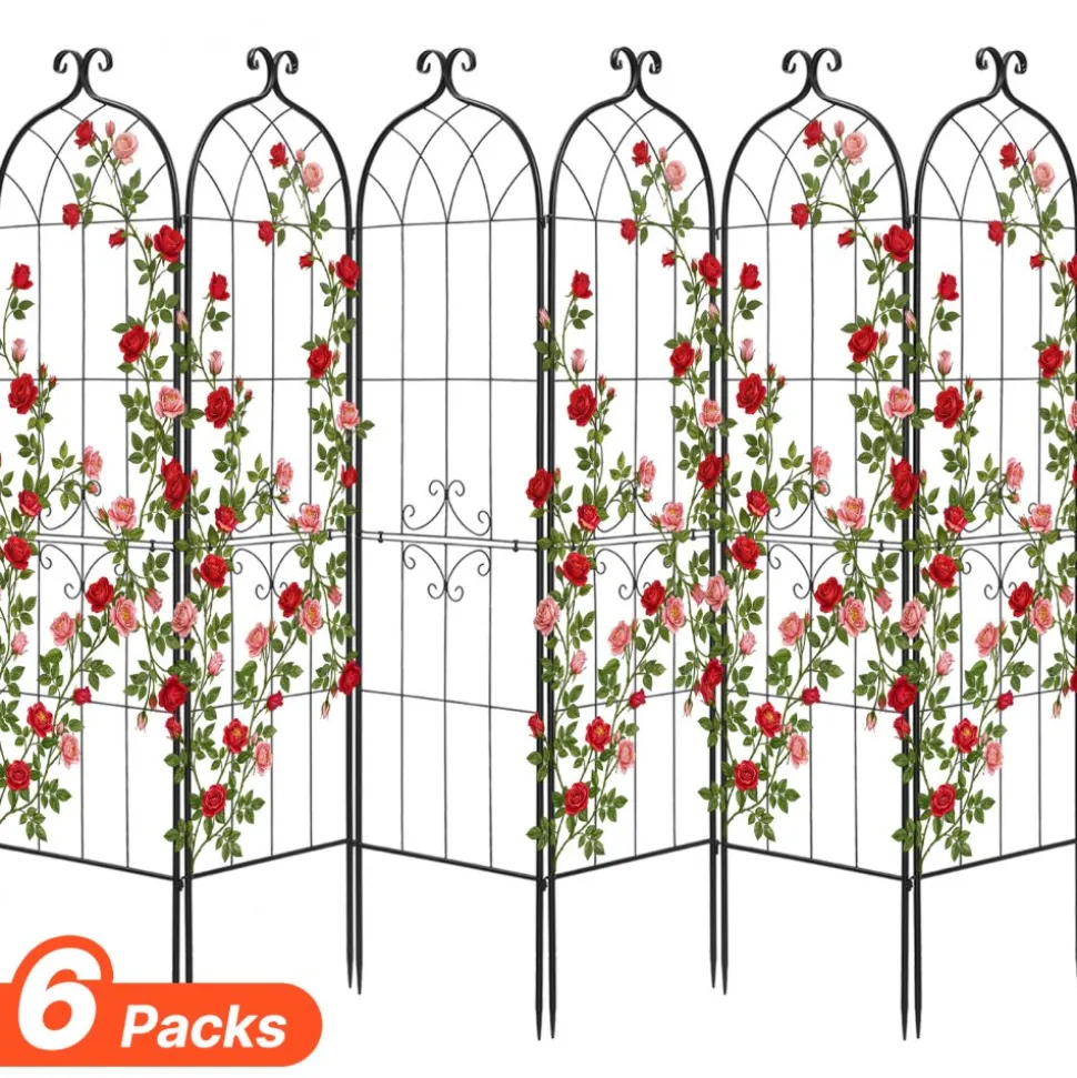 VEVOR Garden Trellis, 71 x 20 inch Rose Trellis, 6 Packs Garden Flower Rose Trellises with Powder-Coated Finish & Convenient Locking Design, Plant Support Trellises for Flowers, Vegetables, Roses