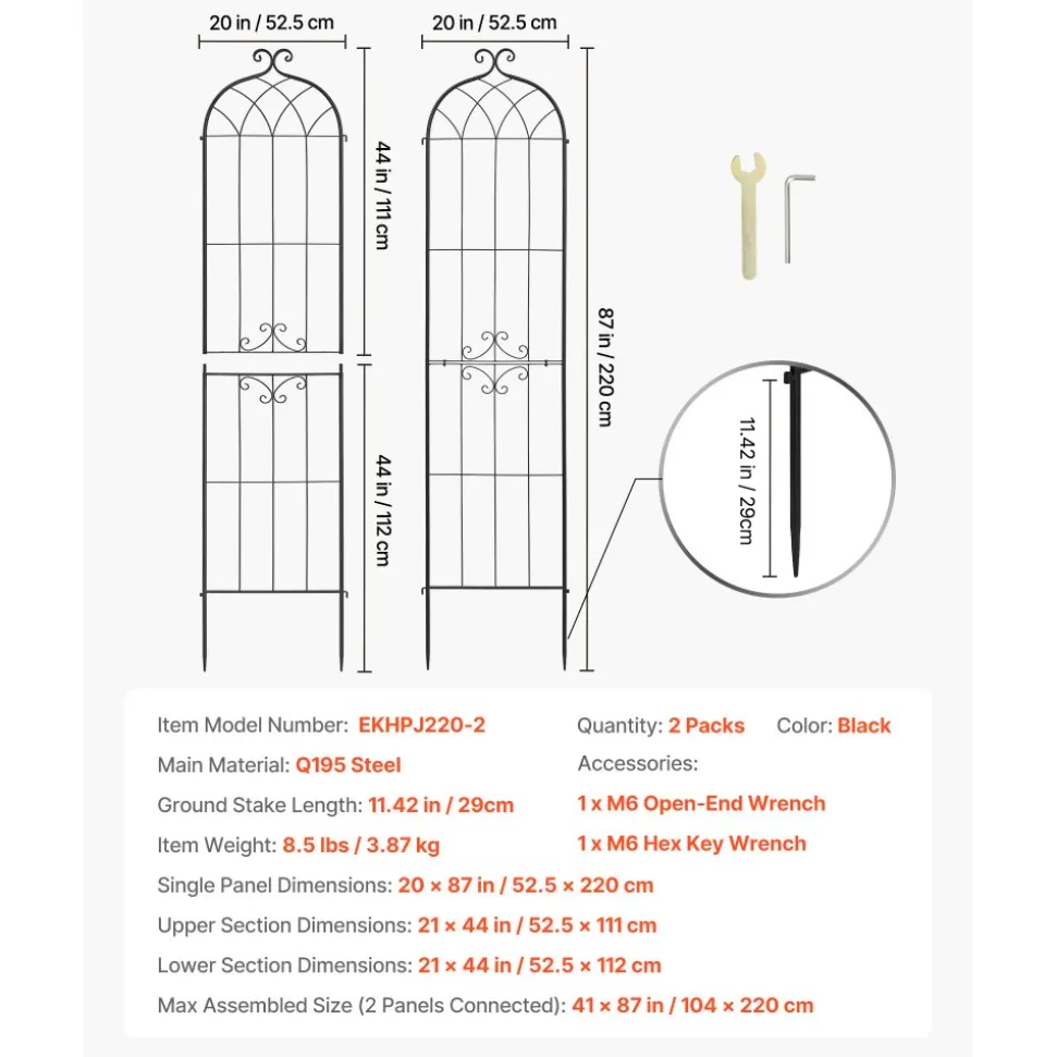 VEVOR Garden Trellis, 87 x 20 inch Rose Trellis, 6 Packs Garden Flower Rose Trellises with Powder-Coated Finish & Convenient Locking Design, Plant Support Trellises for Flowers, Vegetables, Roses