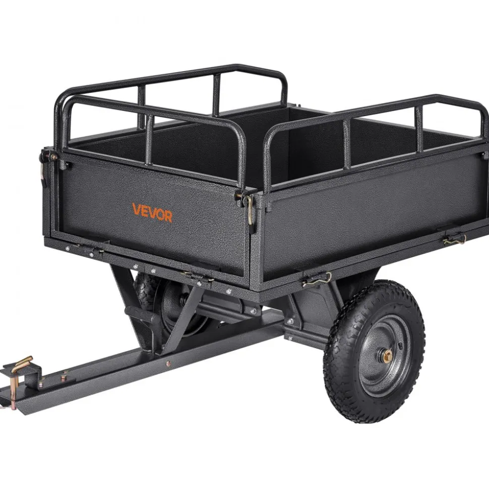 VEVOR Garden Utility Trailer, 10 Cu. Ft & 500lbs Capacity, ATV UTV Hauling Trailer, Tow Behind Steel Dump Cart with 14" Tires, Hand Pull or Foot Pedal, Heavy Duty Yard Trailers for Lawn Mower Tractor