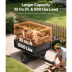 VEVOR Garden Utility Trailer, 10 Cu. Ft & 500lbs Capacity, ATV UTV Hauling Trailer, Tow Behind Steel Dump Cart with 14