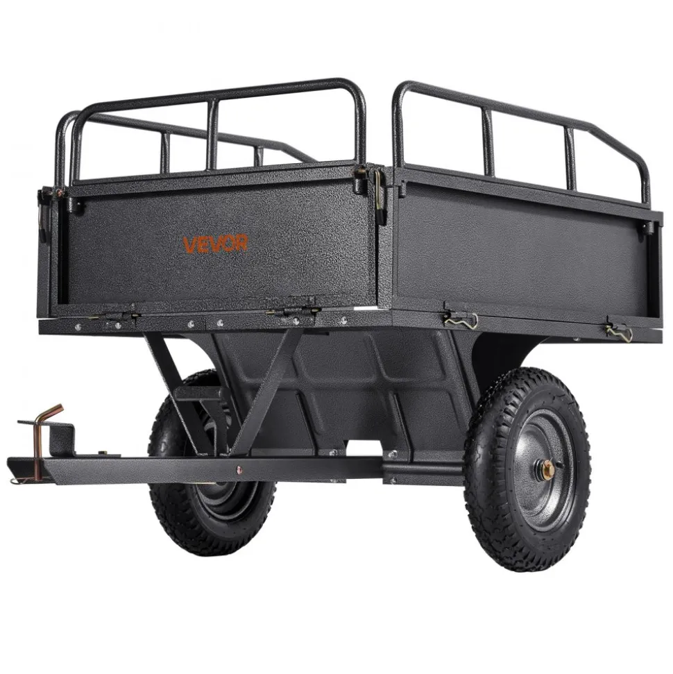 VEVOR Garden Utility Trailer, 10 Cu. Ft & 500lbs Capacity, ATV UTV Hauling Trailer, Tow Behind Steel Dump Cart with 14" Tires, Hand Pull or Foot Pedal, Heavy Duty Yard Trailers for Lawn Mower Tractor