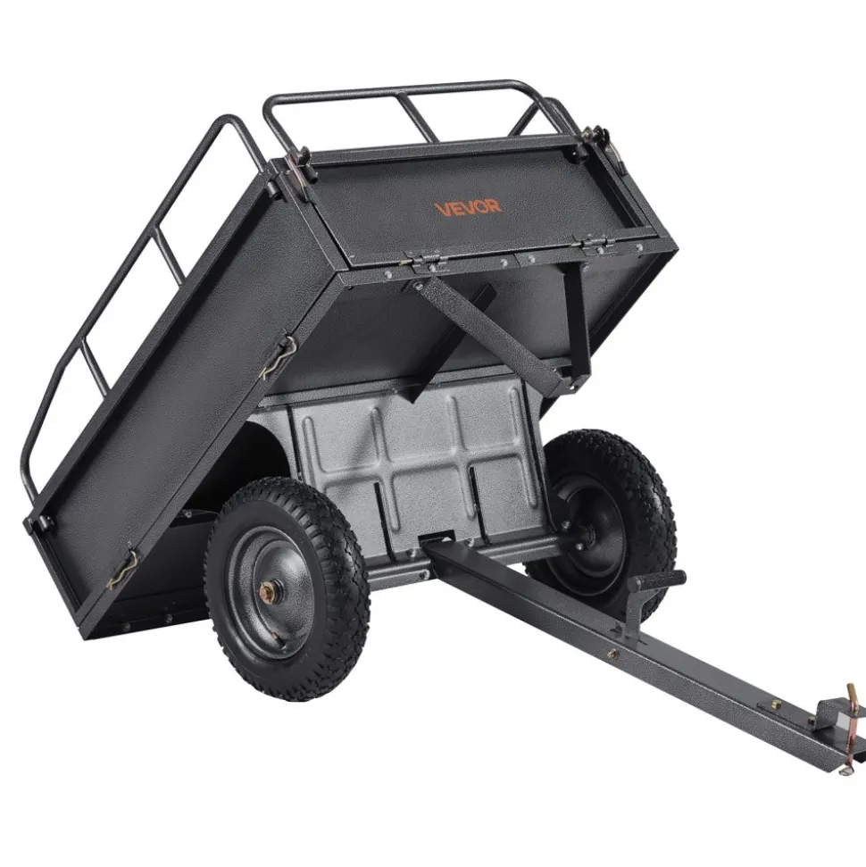 VEVOR Garden Utility Trailer, 10 Cu. Ft & 500lbs Capacity, ATV UTV Hauling Trailer, Tow Behind Steel Dump Cart with 14" Tires, Hand Pull or Foot Pedal, Heavy Duty Yard Trailers for Lawn Mower Tractor