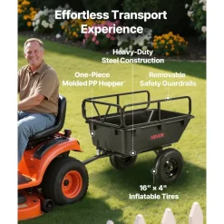 VEVOR Garden Utility Trailer, 10 Cu. Ft 500lbs, ATV UTV Hauling Trailer, Tow Behind Poly Dump Cart with 16" Tires, Hand Pull or Foot Pedal, Heavy Duty Yard Trailers for Lawn Mower Tractor Garden Waste