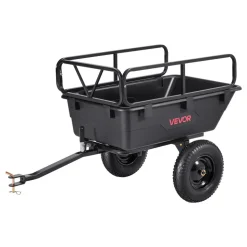VEVOR Garden Utility Trailer, 10 Cu. Ft 500lbs, ATV UTV Hauling Trailer, Tow Behind Poly Dump Cart with 16" Tires, Hand Pull or Foot Pedal, Heavy Duty Yard Trailers for Lawn Mower Tractor Garden Waste