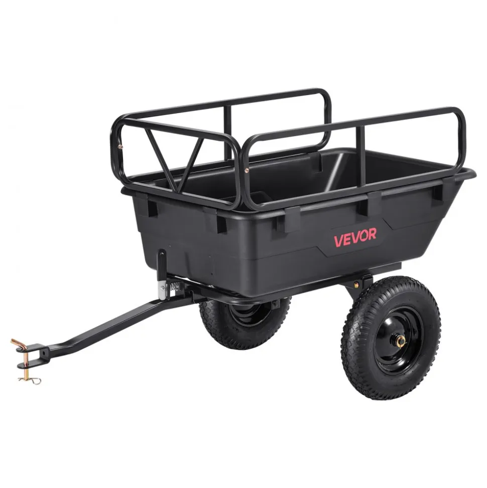 VEVOR Garden Utility Trailer, 10 Cu. Ft 500lbs, ATV UTV Hauling Trailer, Tow Behind Poly Dump Cart with 16" Tires, Hand Pull or Foot Pedal, Heavy Duty Yard Trailers for Lawn Mower Tractor Garden Waste
