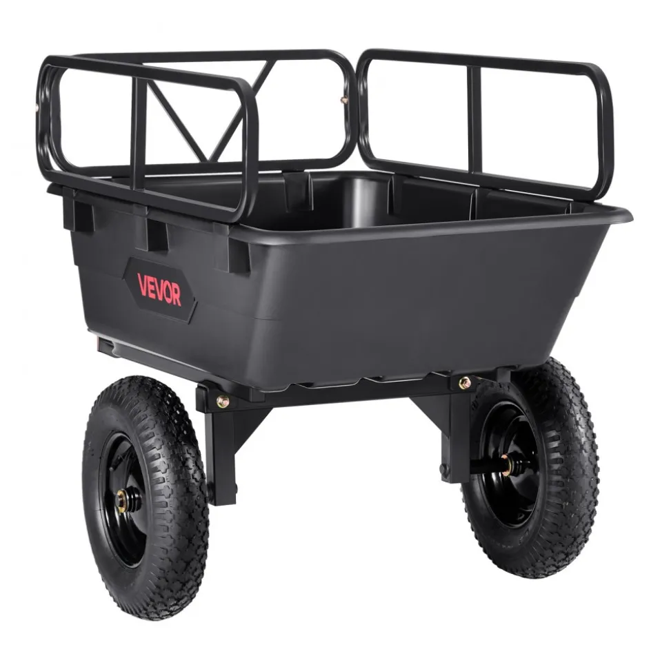 VEVOR Garden Utility Trailer, 10 Cu. Ft 500lbs, ATV UTV Hauling Trailer, Tow Behind Poly Dump Cart with 16" Tires, Hand Pull or Foot Pedal, Heavy Duty Yard Trailers for Lawn Mower Tractor Garden Waste