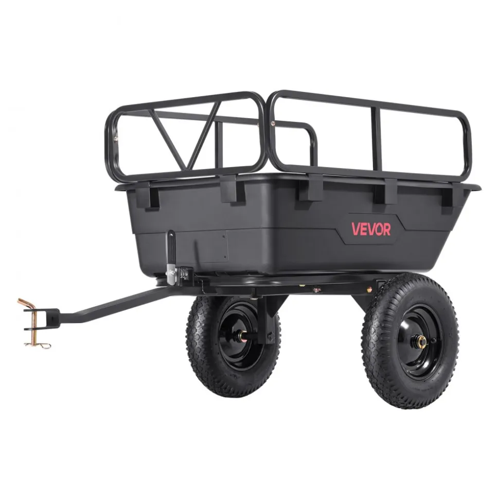 VEVOR Garden Utility Trailer, 10 Cu. Ft 500lbs, ATV UTV Hauling Trailer, Tow Behind Poly Dump Cart with 16" Tires, Hand Pull or Foot Pedal, Heavy Duty Yard Trailers for Lawn Mower Tractor Garden Waste