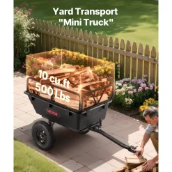 VEVOR Garden Utility Trailer, 10 Cu. Ft 500lbs, ATV UTV Hauling Trailer, Tow Behind Poly Dump Cart with 16