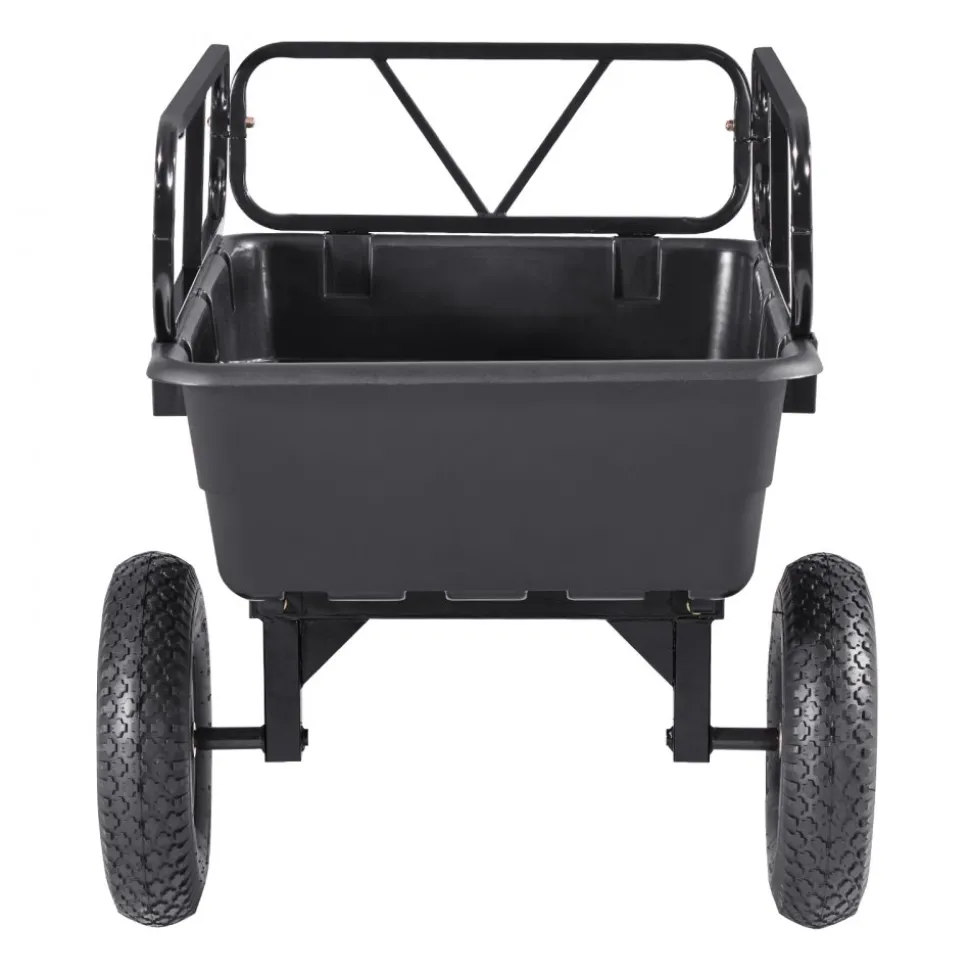 VEVOR Garden Utility Trailer, 10 Cu. Ft 500lbs, ATV UTV Hauling Trailer, Tow Behind Poly Dump Cart with 16" Tires, Hand Pull or Foot Pedal, Heavy Duty Yard Trailers for Lawn Mower Tractor Garden Waste