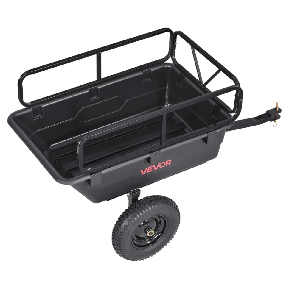 VEVOR Garden Utility Trailer, 10 Cu. Ft 500lbs, ATV UTV Hauling Trailer, Tow Behind Poly Dump Cart with 16" Tires, Hand Pull or Foot Pedal, Heavy Duty Yard Trailers for Lawn Mower Tractor Garden Waste