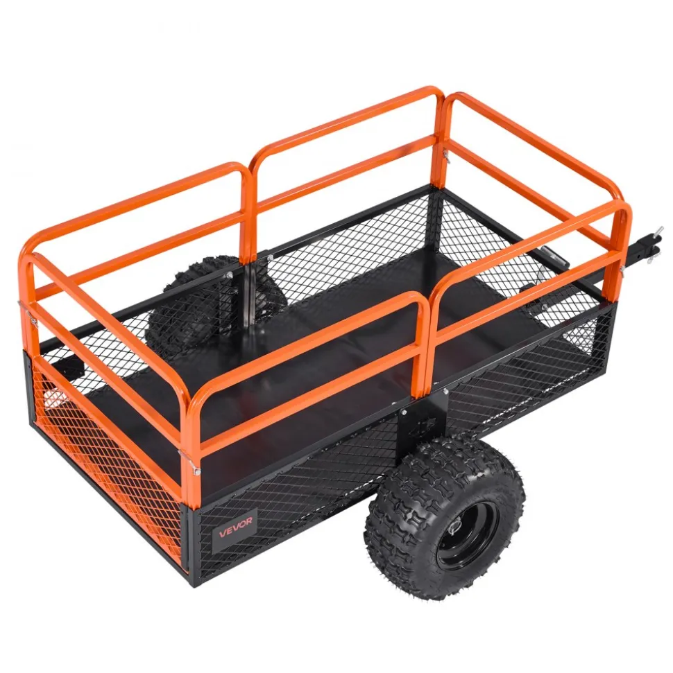 VEVOR Garden Utility Trailer, 28 Cu. Ft. & 1800lbs, ATV UTV Trailer, Tow Behind Steel Dump Trailers, Removable Rear Panel, Heavy Duty Pull Behind Yard Trailers for Lawn Mower Tractor Garden Waste