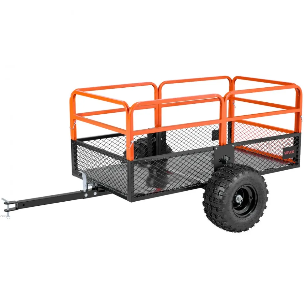 VEVOR Garden Utility Trailer, 28 Cu. Ft. & 1800lbs, ATV UTV Trailer, Tow Behind Steel Dump Trailers, Removable Rear Panel, Heavy Duty Pull Behind Yard Trailers for Lawn Mower Tractor Garden Waste