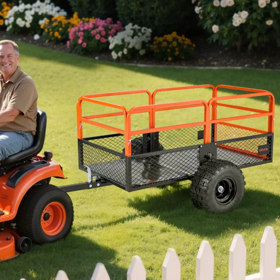 VEVOR Garden Utility Trailer, 28 Cu. Ft. & 1800lbs, ATV UTV Trailer, Tow Behind Steel Dump Trailers, Removable Rear Panel, Heavy Duty Pull Behind Yard Trailers for Lawn Mower Tractor Garden Waste