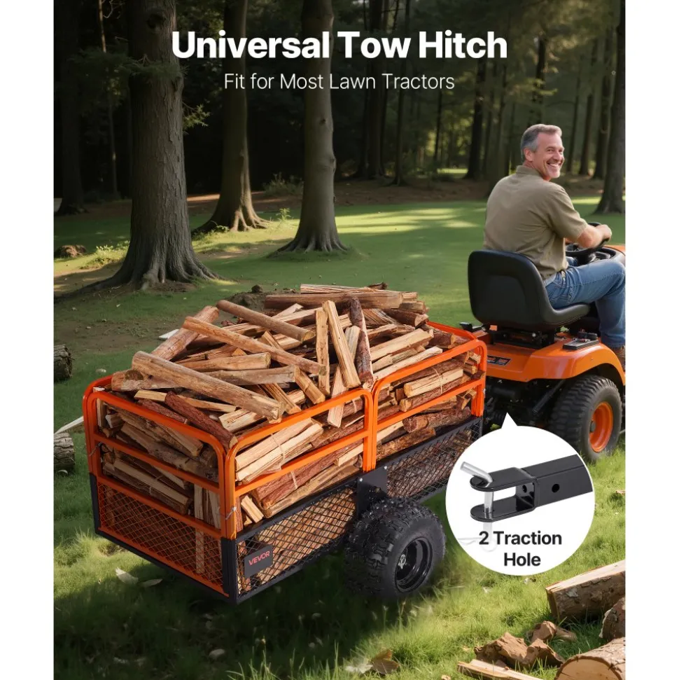 VEVOR Garden Utility Trailer, 28 Cu. Ft. & 1800lbs, ATV UTV Trailer, Tow Behind Steel Dump Trailers, Removable Rear Panel, Heavy Duty Pull Behind Yard Trailers for Lawn Mower Tractor Garden Waste