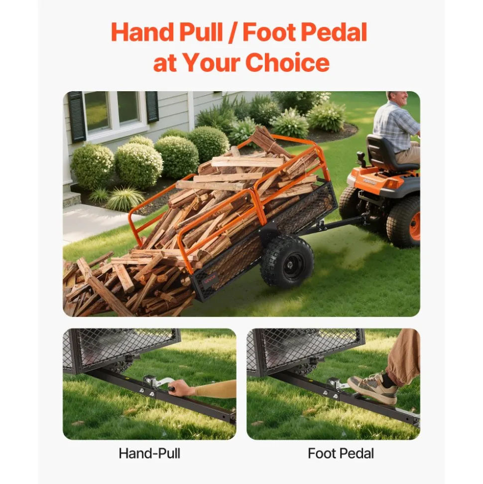 VEVOR Garden Utility Trailer, 28 Cu. Ft. & 1800lbs, ATV UTV Trailer, Tow Behind Steel Dump Trailers, Removable Rear Panel, Heavy Duty Pull Behind Yard Trailers for Lawn Mower Tractor Garden Waste