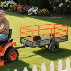 VEVOR Garden Utility Trailer, 22 Cu. Ft. & 1600lbs, ATV UTV Trailer, Tow Behind Steel Dump Trailers, Removable Rear Panel, Heavy Duty Pull Behind Yard Trailers for Lawn Mower Tractor Garden Waste