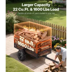 VEVOR Garden Utility Trailer, 22 Cu. Ft. & 1600lbs, ATV UTV Trailer, Tow Behind Steel Dump Trailers, Removable Rear Panel, Heavy Duty Pull Behind Yard Trailers for Lawn Mower Tractor Garden Waste