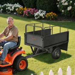 VEVOR Garden Utility Trailer, 17 Cu. Ft & 600lbs Capacity, ATV UTV Hauling Trailer, Tow Behind Steel Dump Cart with 16" Tires, Hand Pull or Foot Pedal, Heavy Duty Yard Trailers for Lawn Mower Tractor