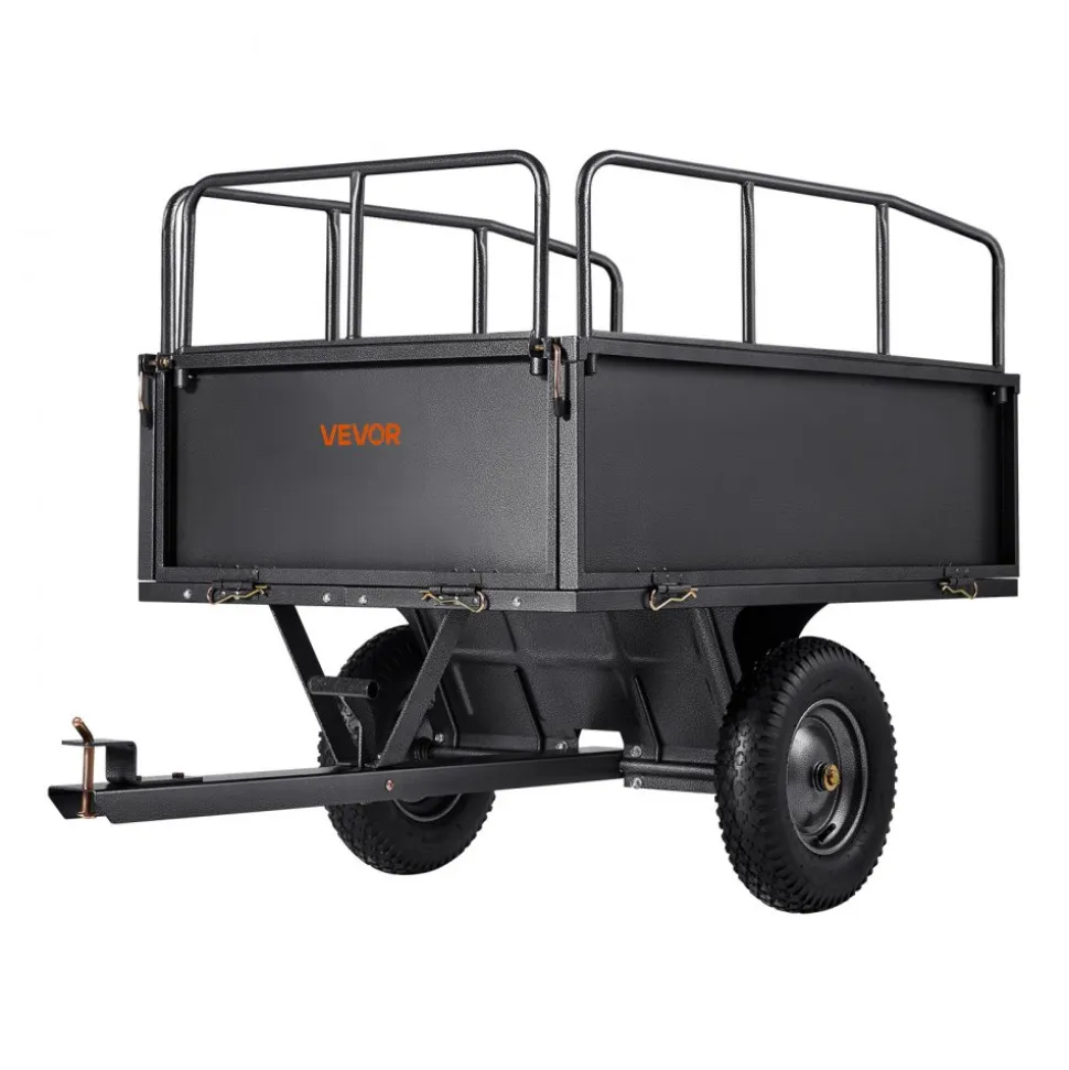 VEVOR Garden Utility Trailer, 17 Cu. Ft & 600lbs Capacity, ATV UTV Hauling Trailer, Tow Behind Steel Dump Cart with 16" Tires, Hand Pull or Foot Pedal, Heavy Duty Yard Trailers for Lawn Mower Tractor