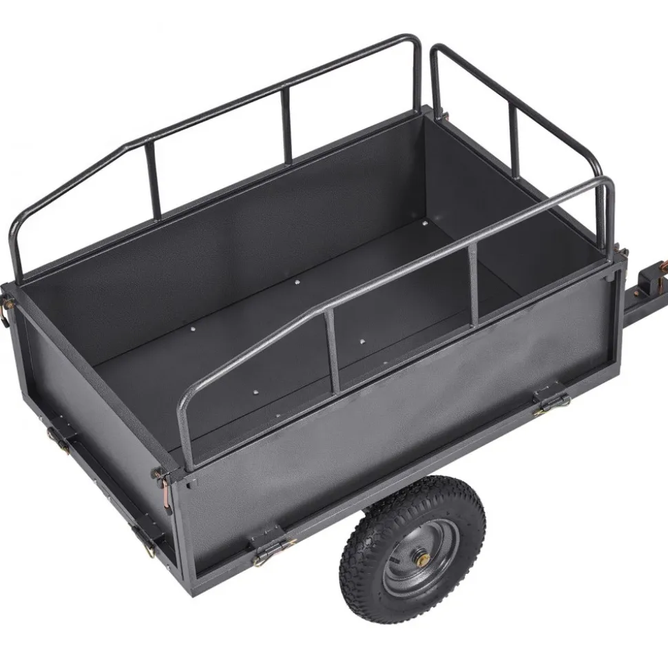 VEVOR Garden Utility Trailer, 17 Cu. Ft & 600lbs Capacity, ATV UTV Hauling Trailer, Tow Behind Steel Dump Cart with 16" Tires, Hand Pull or Foot Pedal, Heavy Duty Yard Trailers for Lawn Mower Tractor