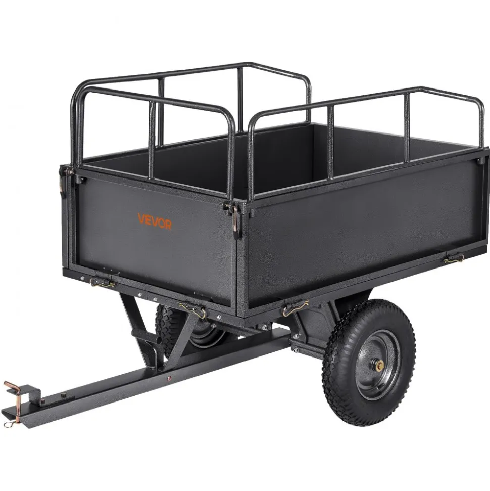 VEVOR Garden Utility Trailer, 17 Cu. Ft & 600lbs Capacity, ATV UTV Hauling Trailer, Tow Behind Steel Dump Cart with 16" Tires, Hand Pull or Foot Pedal, Heavy Duty Yard Trailers for Lawn Mower Tractor