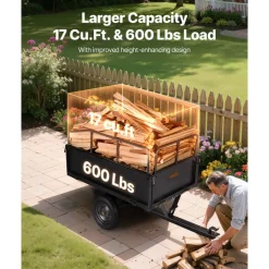 VEVOR Garden Utility Trailer, 17 Cu. Ft & 600lbs Capacity, ATV UTV Hauling Trailer, Tow Behind Steel Dump Cart with 16