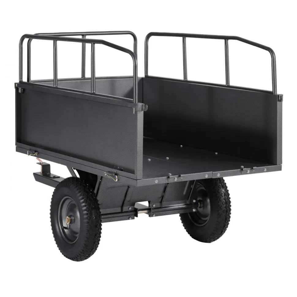 VEVOR Garden Utility Trailer, 17 Cu. Ft & 600lbs Capacity, ATV UTV Hauling Trailer, Tow Behind Steel Dump Cart with 16" Tires, Hand Pull or Foot Pedal, Heavy Duty Yard Trailers for Lawn Mower Tractor
