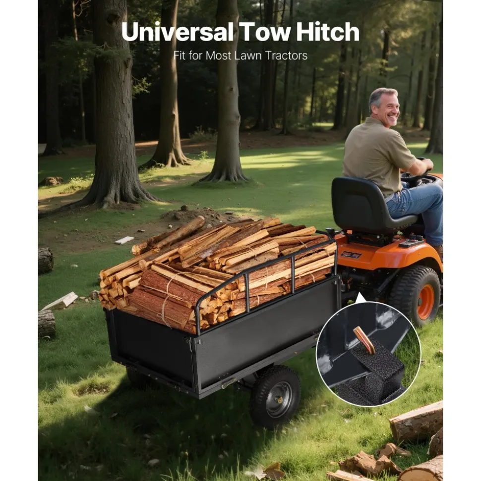 VEVOR Garden Utility Trailer, 17 Cu. Ft & 600lbs Capacity, ATV UTV Hauling Trailer, Tow Behind Steel Dump Cart with 16" Tires, Hand Pull or Foot Pedal, Heavy Duty Yard Trailers for Lawn Mower Tractor