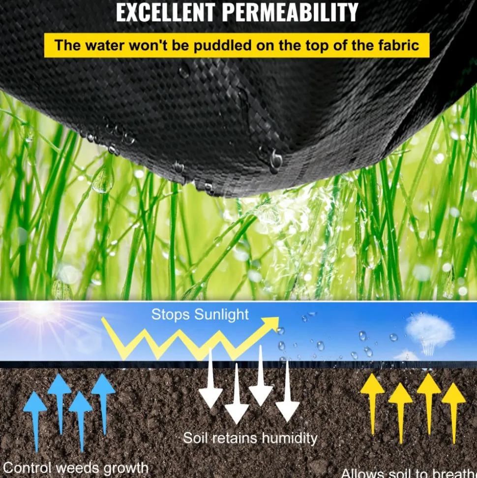 VEVOR Garden Weed Barrier Fabric, 5.8 OZ Heavy Duty Landscape Fabric, 4ft x 100ft Weed Block Control for Garden Ground Cover, Woven Geotextile Fabric for Landscaping, Gardening, Underlayment, Black