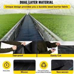 VEVOR Garden Weed Barrier Fabric, 5.8 OZ Heavy Duty Landscape Fabric, 4ft x 100ft Weed Block Control for Garden Ground Cover, Woven Geotextile Fabric for Landscaping, Gardening, Underlayment, Black