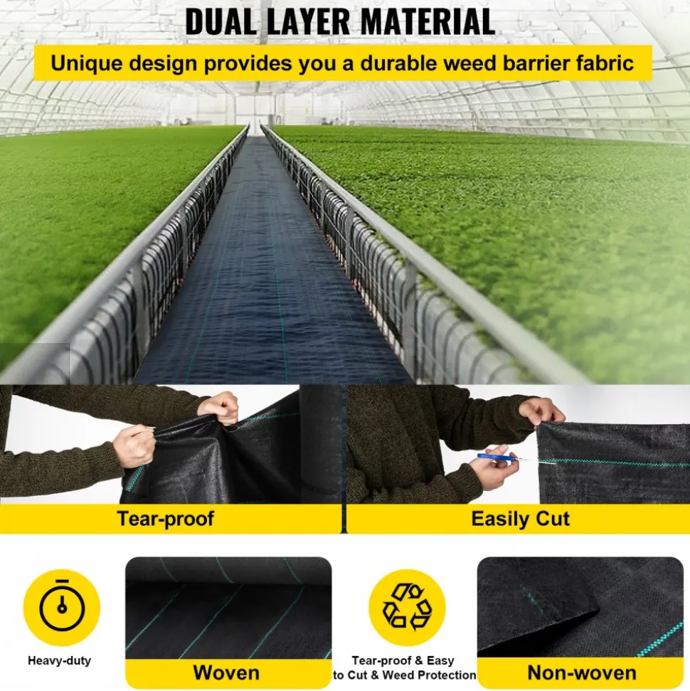 VEVOR Garden Weed Barrier Fabric, 5.8 OZ Heavy Duty Landscape Fabric, 4ft x 100ft Weed Block Control for Garden Ground Cover, Woven Geotextile Fabric for Landscaping, Gardening, Underlayment, Black