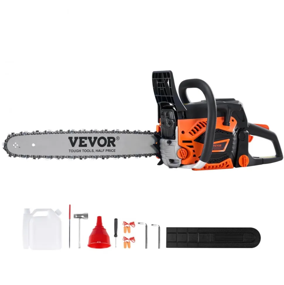VEVOR Gas Chainsaw, 52CC 18" 2.55HP, Gasoline Powered Chain Saw, Handheld Cordless Petrol Chainsaws for Tree Wood Branch Cutting, Tree Trimming, Land Clearing, Farm Garden Ranch Forest Cutting Use