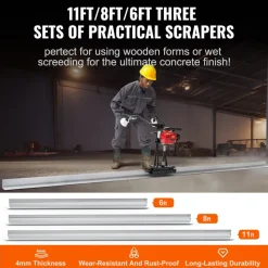 VEVOR Gas Concrete Power Screed, 6ft/8ft/11ft Aluminum Board Straight Edge Bar Set, 4 Stroke Cement Finishing Vibrating Motor w/ Height Adjustable Handles, High Efficient Concrete Tool 6500RPM