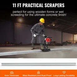 VEVOR Gas Concrete Power Screed, 11ft Aluminum Board Straight Edge Bar Set, 4 Stroke Cement Finishing Vibrating Motor with Height Adjustable Handles, High Efficient Concrete Tools 6500RPM