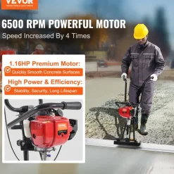 VEVOR Gas Concrete Power Screed, 11ft Aluminum Board Straight Edge Bar Set, 4 Stroke Cement Finishing Vibrating Motor with Height Adjustable Handles, High Efficient Concrete Tools 6500RPM