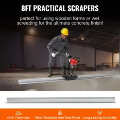 VEVOR Gas Concrete Power Screed, 6ft Aluminum Board Straight Edge Bar Set, 4 Stroke Cement Finishing Vibrating Motor with Height Adjustable Handles, High Efficient Concrete Tools 6500RPM