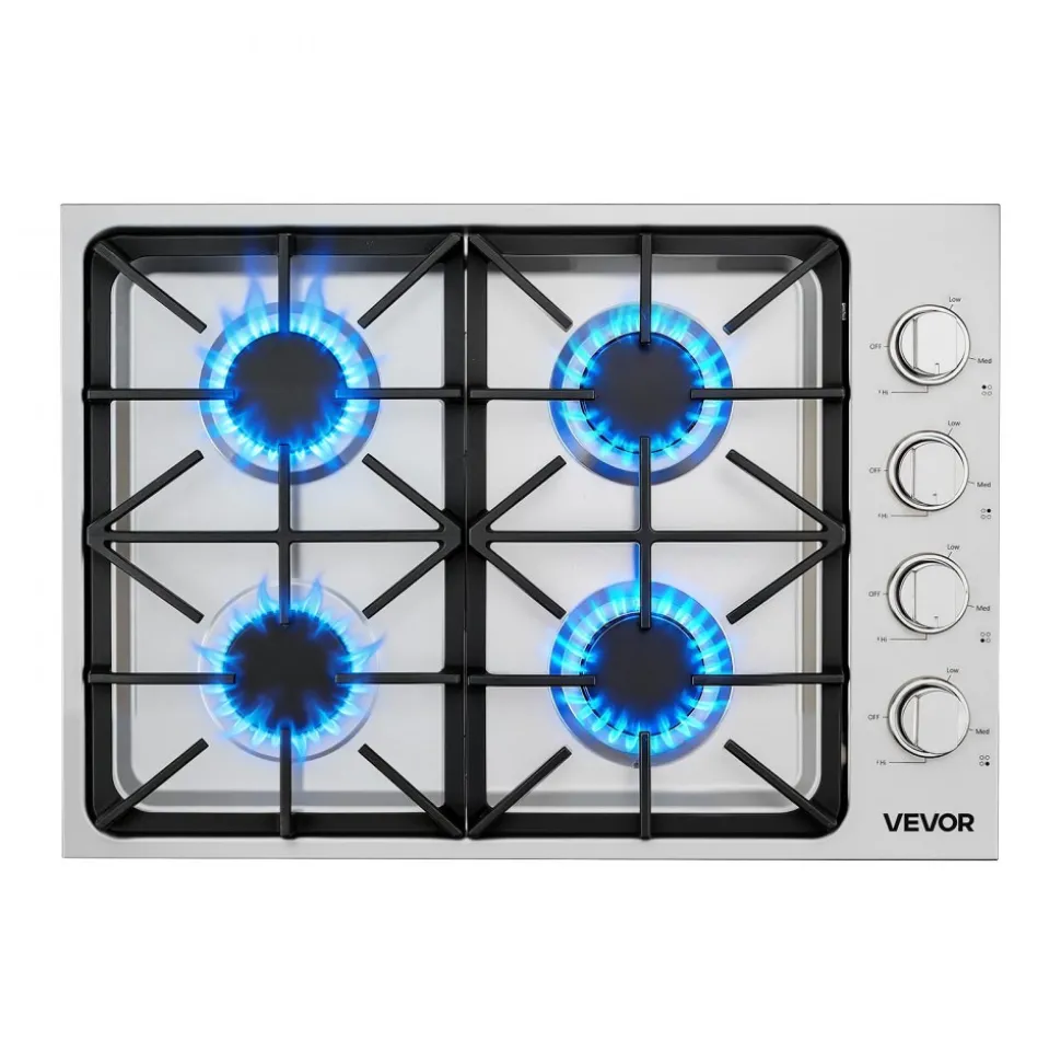 VEVOR Gas Cooktop, 30 inch 4 Burners Gas Stove Top, Max 48000BTU Built-in Stainless Steel Stove Top LPG/NG Convertible Dual Fuel Cooktop Stoves with Sealed Burner for Sear, Stew, Boil, Stir-Fry