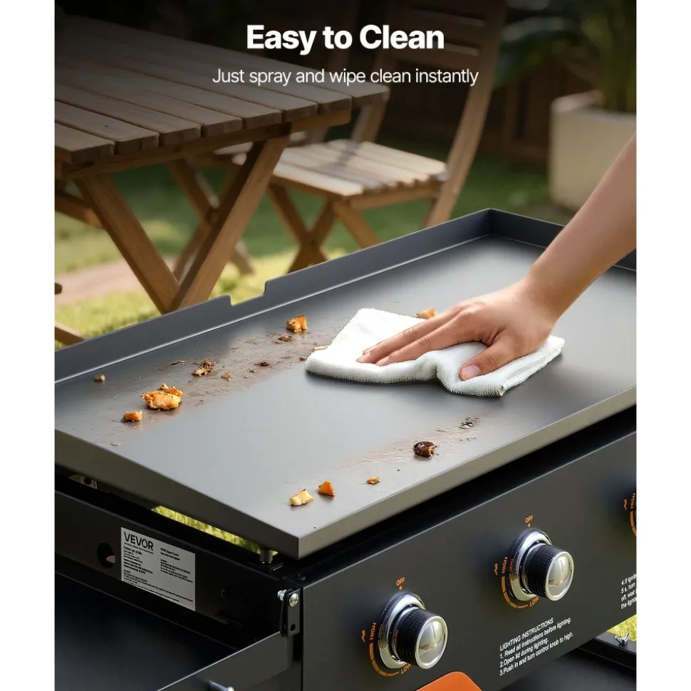 VEVOR Gas Griddle, 4-Burner Flat Top Grill, 36 inch Grill Plate Foldable Propane Griddle with Wheels, 60000 BTU Outdoor Flat Top Grills for Pan-Frying, Grilling, Stir-Frying, & BBQ, Pulse Ignition