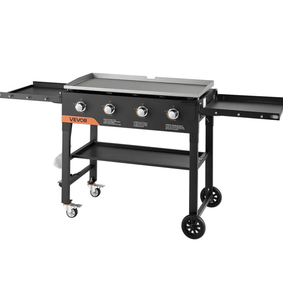 VEVOR Gas Griddle, 4-Burner Flat Top Grill, 36 inch Grill Plate Foldable Propane Griddle with Wheels, 60000 BTU Outdoor Flat Top Grills for Pan-Frying, Grilling, Stir-Frying, & BBQ, Pulse Ignition