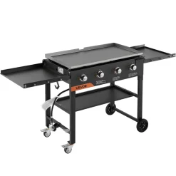 VEVOR Gas Griddle, 4-Burner Flat Top Grill, 36 inch Grill Plate Foldable Propane Griddle with Wheels, 60000 BTU Outdoor Flat Top Grills for Pan-Frying, Grilling, Stir-Frying, & BBQ, Pulse Ignition