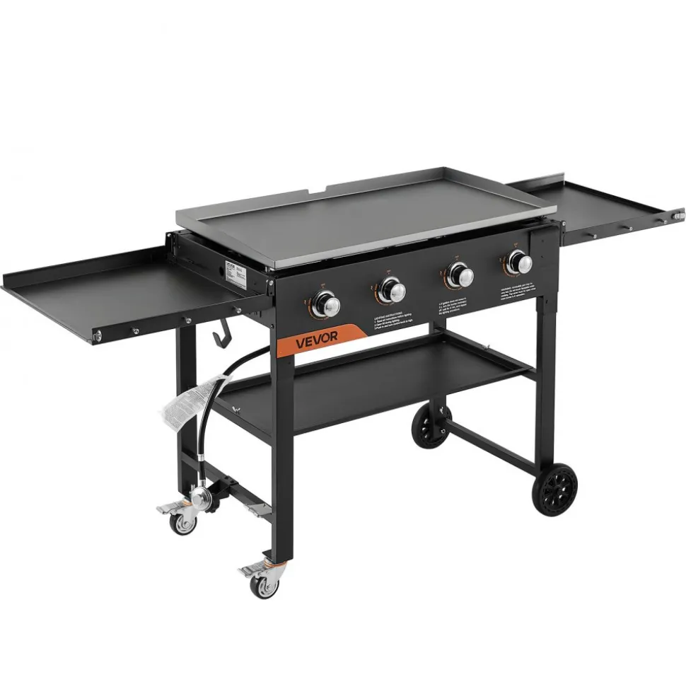 VEVOR Gas Griddle, 4-Burner Flat Top Grill, 36 inch Grill Plate Foldable Propane Griddle with Wheels, 60000 BTU Outdoor Flat Top Grills for Pan-Frying, Grilling, Stir-Frying, & BBQ, Pulse Ignition