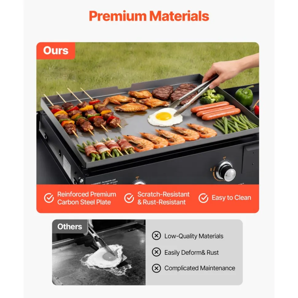VEVOR Gas Griddle, 2-Burner Flat Top Grill, 28 inch Grill Plate Foldable Propane Griddle with Wheels, 30000 BTU Outdoor Flat Top Grills for Pan-Frying, Grilling, Stir-Frying, & BBQ, Pulse Ignition