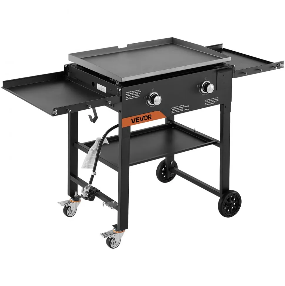 VEVOR Gas Griddle, 2-Burner Flat Top Grill, 28 inch Grill Plate Foldable Propane Griddle with Wheels, 30000 BTU Outdoor Flat Top Grills for Pan-Frying, Grilling, Stir-Frying, & BBQ, Pulse Ignition
