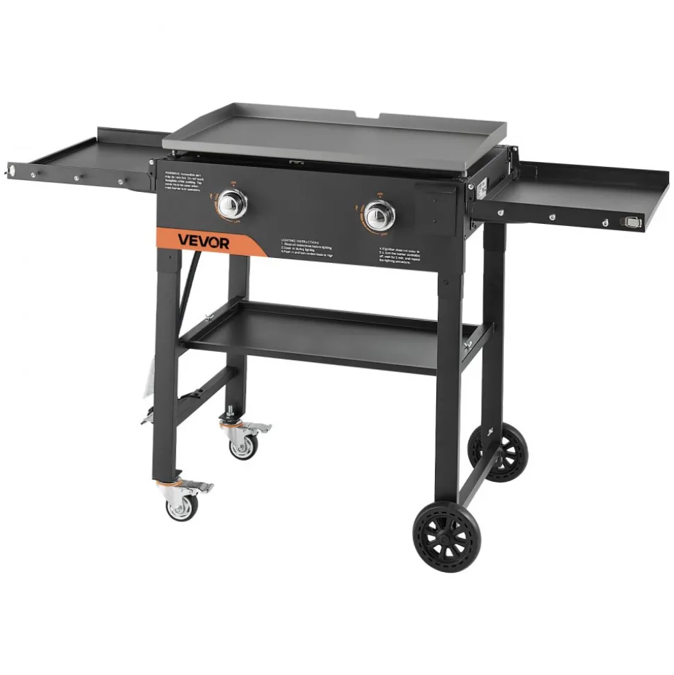 VEVOR Gas Griddle, 2-Burner Flat Top Grill, 28 inch Grill Plate Foldable Propane Griddle with Wheels, 30000 BTU Outdoor Flat Top Grills for Pan-Frying, Grilling, Stir-Frying, & BBQ, Pulse Ignition