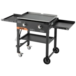 VEVOR Gas Griddle, 2-Burner Flat Top Grill, 28 inch Grill Plate Foldable Propane Griddle with Wheels, 30000 BTU Outdoor Flat Top Grills for Pan-Frying, Grilling, Stir-Frying, & BBQ, Pulse Ignition