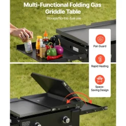 VEVOR Gas Griddle, 2-Burner Flat Top Grill, 28 inch Grill Plate Foldable Propane Griddle with Wheels, 30000 BTU Outdoor Flat Top Grills for Pan-Frying, Grilling, Stir-Frying, & BBQ, Pulse Ignition