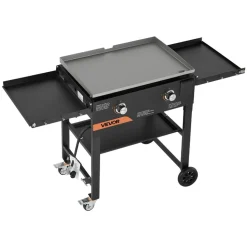 VEVOR Gas Griddle, 2-Burner Flat Top Grill, 28 inch Grill Plate Foldable Propane Griddle with Wheels, 30000 BTU Outdoor Flat Top Grills for Pan-Frying, Grilling, Stir-Frying, & BBQ, Pulse Ignition